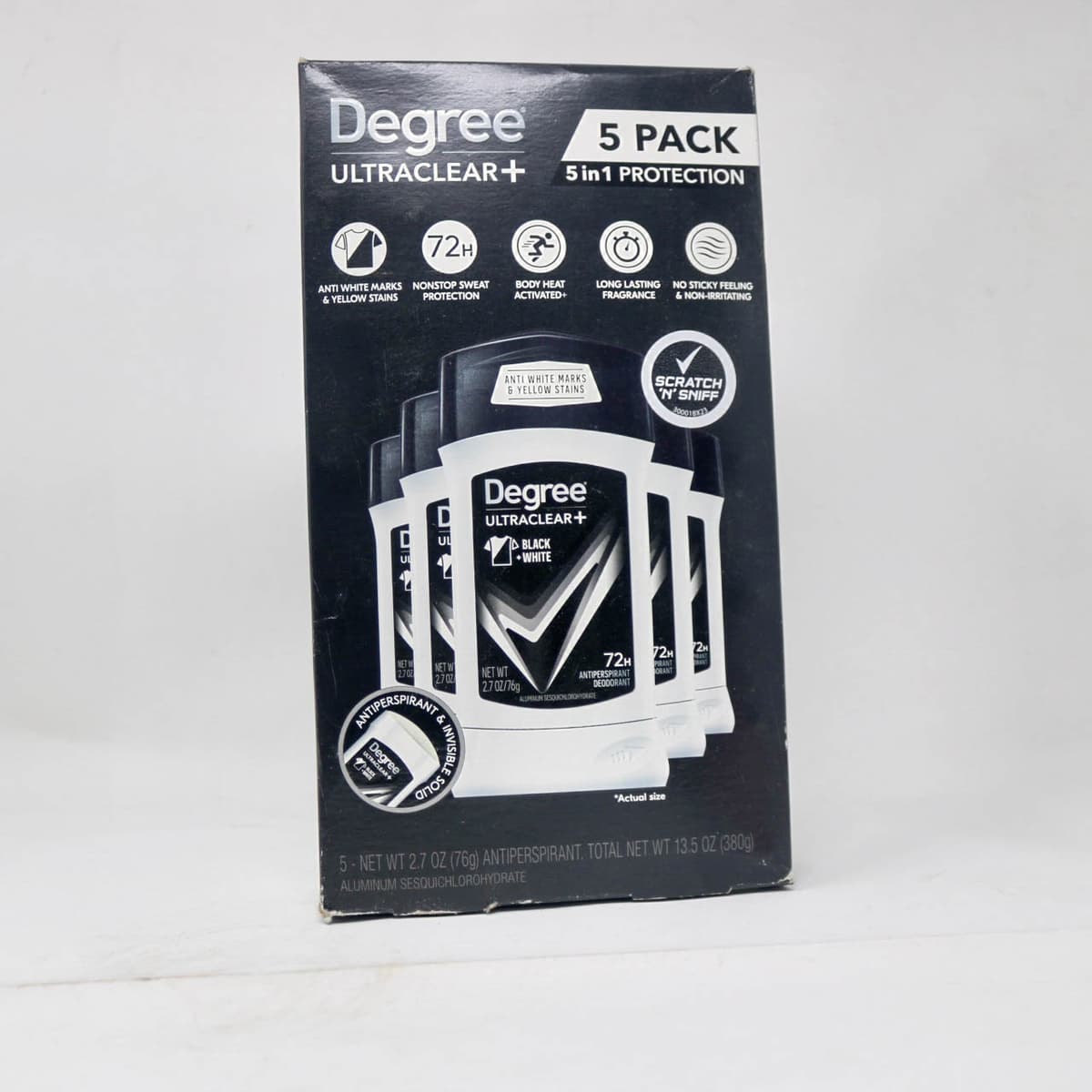 Degree UltraClear+ Black & White Antiperspirant Deodorant, 5 Pack, 2.7 oz Each – 72-Hour Sweat & Odor Protection