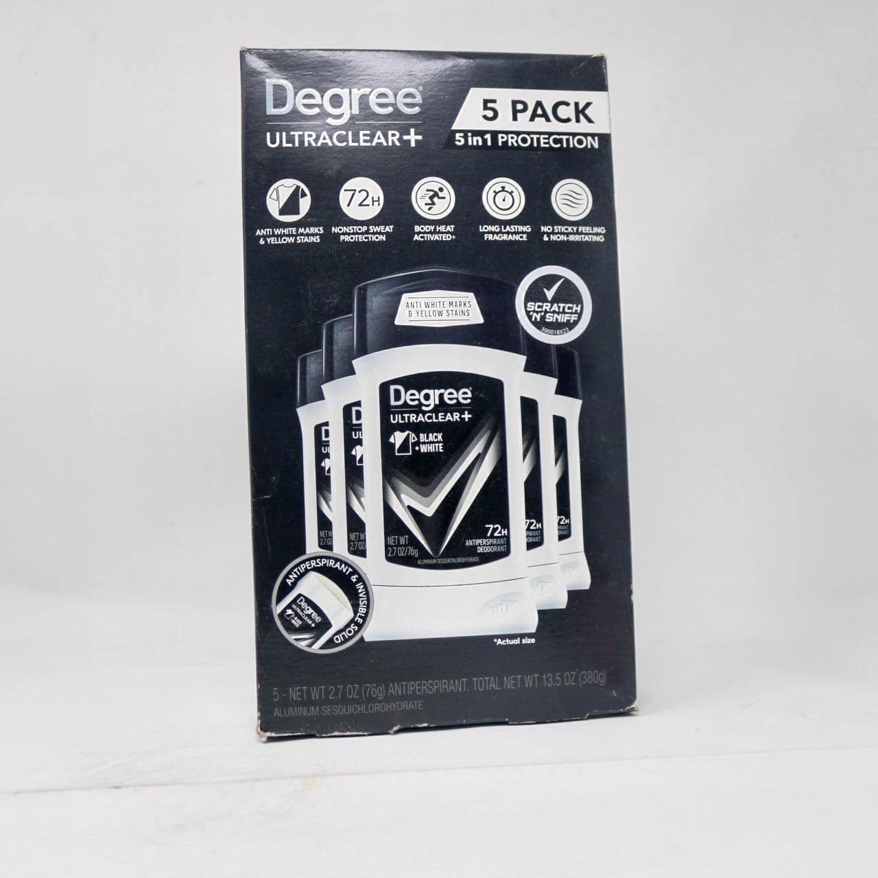 Degree UltraClear+ Black & White Antiperspirant Deodorant, 5 Pack, 2.7 oz Each – 72-Hour Sweat & Odor Protection
