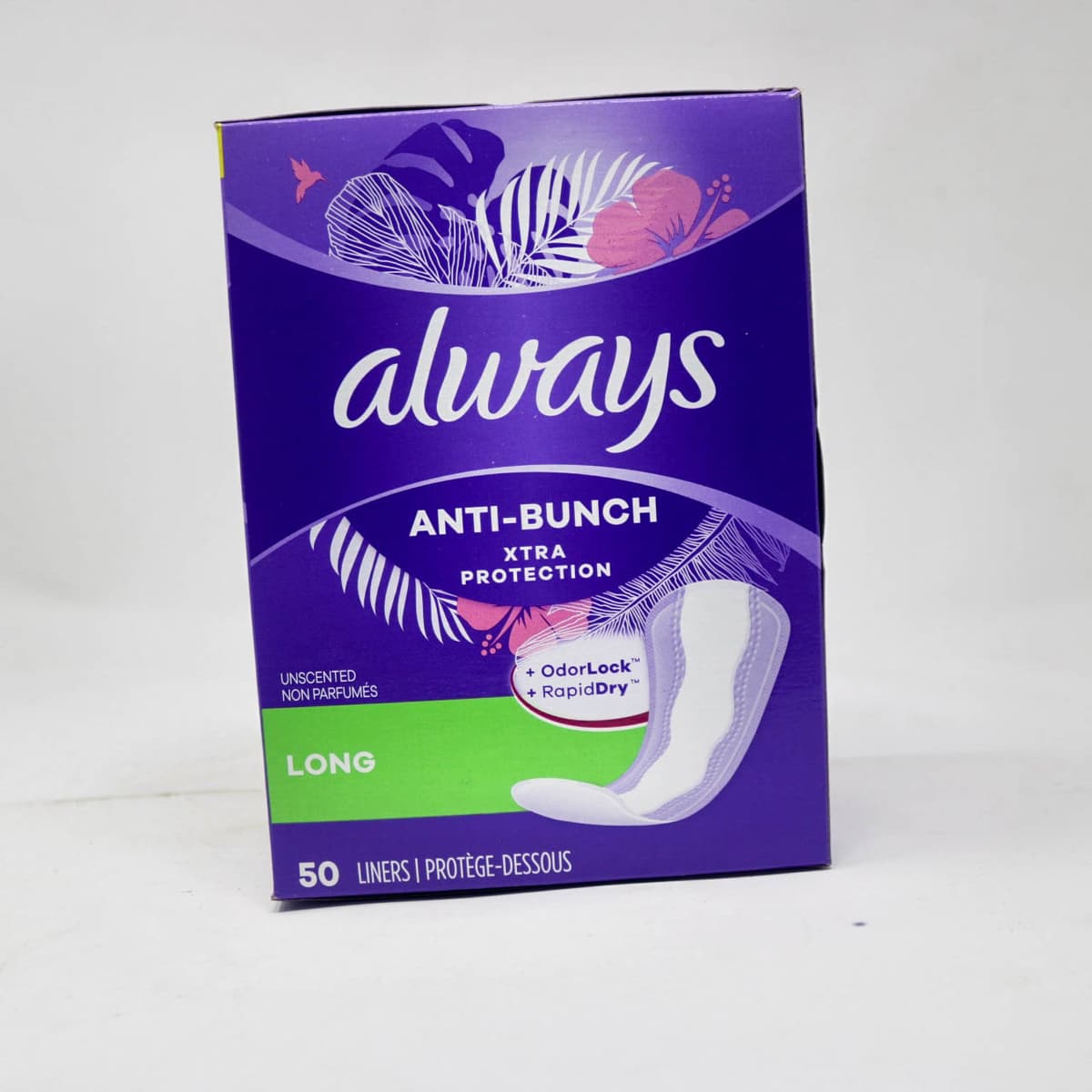 Always Anti-Bunch Xtra Protection Liners, Long, Unscented, 50 Count